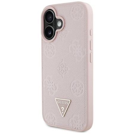 Guess Grained Hot Stamp Peony Triangle Logo MagSafe - Etui do iPhone 16 (różowy)
