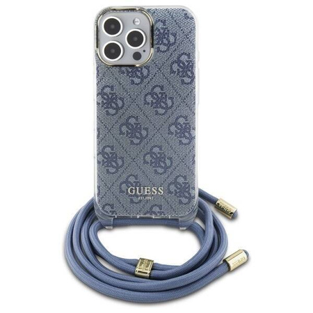 Original Case IPHONE 16 PRO MAX Guess Hardcase Crossbody Cord 4G Print (GUHCP16XHC4SEB) blue