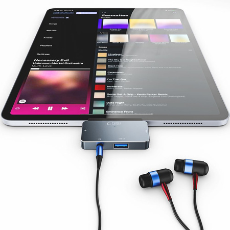 Adapter HUB 4w1 USB-C - USB + USB-C + HDMI + AUX Minijack 3.5mm Tech-Protect V6 szary