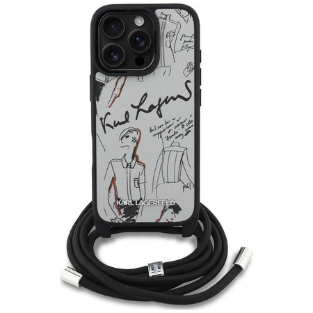 KARL LAGERFELD futerał do IPHONE 16 PRO KLHCP16LPGGRMPCG kompatybilny z MagSafe (CRSSBY Grained PU W/ Pattern & Logo) szary