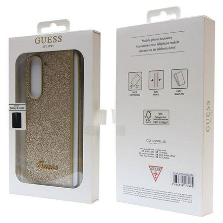 Guess nakładka do Samsung Z Fold5 GUHCZFD5HGGSHD złota PU/TPU Glitter Script