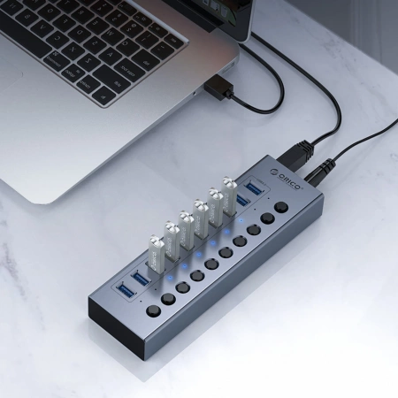 HUB 16-portowy z włącznikiem USB-A 3.0 - szary