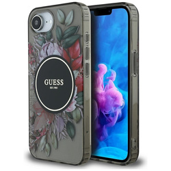 Guess IML Flowers MagSafe - Etui do iPhone 16e (czarny)