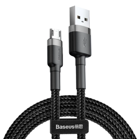  Nylonowy kabel przewód USB Micro Baseus cafule 1.5A 2 M CAMKLF-CG1 czarno- szary