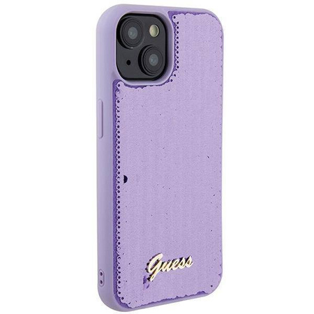 Guess Pailletten-Schriftzug-Metallgehäuse für iPhone 15 – Lila