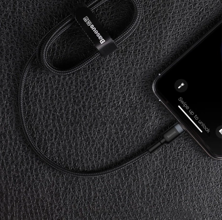 Baseus Cafule Cable wytrzymały nylonowy kabel przewód USB Typ C PD / Lightning 18W QC3.0 1m czarny-szary (CATLKLF-G1)