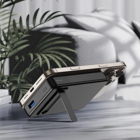 Powerbank Wozinsky WLWP-10KA0Y3S 22,5W PD Qi2 10000 mAh, mit Ständer, 1x USB-A, 1x USB-C - schwarz