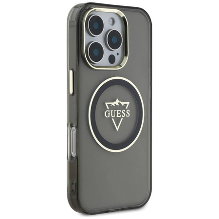 Original Case IPHONE 16 PRO Guess IML Metal Mountain Logo MagSafe black