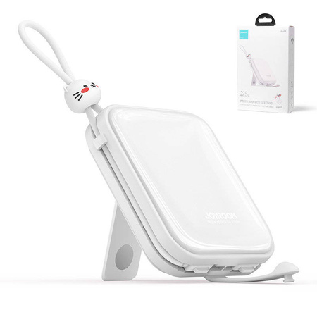 Joyroom power bank with USB C and Lightning cables and stand Cutie Series 10000mAh 22.5W white (JR-L008)