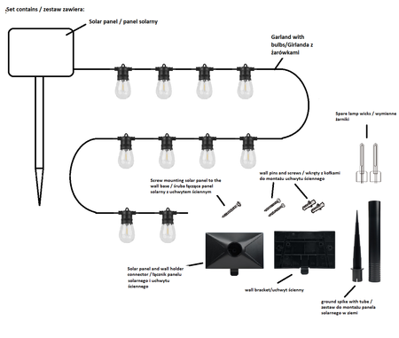 Girlanda świetlna SUNARI FLS-60 7,5m zewnętrzna 10 żarówek LED solarna IP44 Forever Light