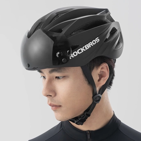 Kask rowerowy Rockbros z szybką, odpinane okulary z ochroną UV, unisex - czarno-brązowy
