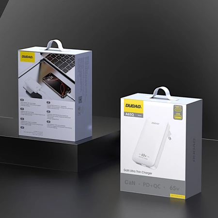 GaN Dudao A65Q 65W USB-A / USB-C PD Ultra-Thin Wall Charger - White