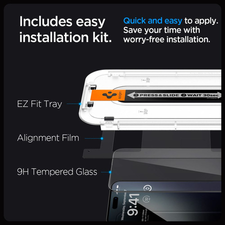 TEMPERED GLASS Spigen GLAS.TR &quot;EZ FIT&quot; FC 2-PACK IPHONE 15 PRO BLACK