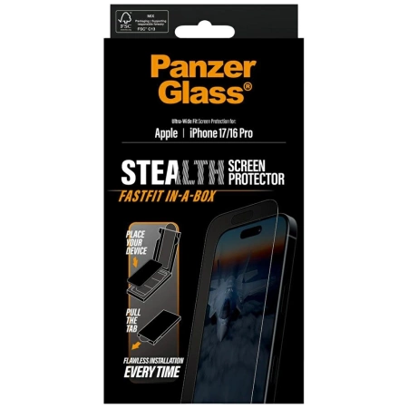 Szkło hartowane PanzerGlass Stealth Ultra-Wide Fit Fastfit na iPhone 17 / 16 Pro