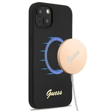 Guess GUHMP13MLSLMGBK iPhone 13 6.1 &quot;schwarz / schwarz Hardcase Silikonschrift Gold Logo