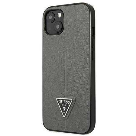 Original Case IPHONE 14 PLUS Guess Hardcase Saffianotriangle Logo (GUHCP14MPSATLG) silver