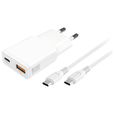 Ładowarka sieciowa 4smarts PDPlug Slim   Duos 20W GaN USB-C+USB-A + kabel USB-C 1.5m biały