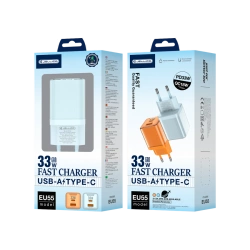 JELLICO wall charger EU55 GaN PD 33W 1xUSB-C + 1xUSB QC3.0 Blue