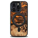 Wood and Resin Case for iPhone 14 Pro MagSafe Bewood Unique Orange - Orange and Black