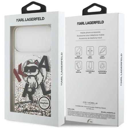 Karl Lagerfeld Liquid Glitter Choupette Logo MagSafe Case für iPhone 17 Pro Max – Transparent