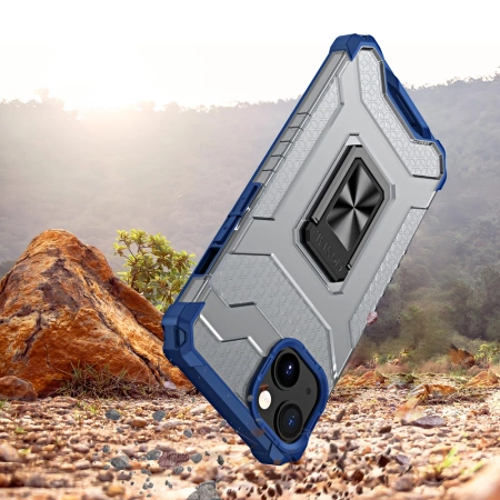 Crystal Ring Case robuste Kickstand TPU/PC Panzer Handyhülle Hard Case für iPhone 13 mini blau