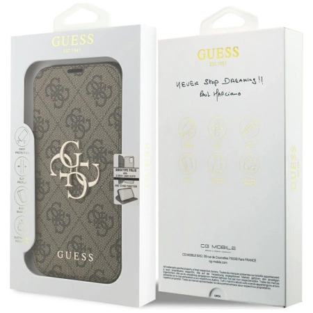 Guess Book 4G Metal Logo Case für iPhone 17 Pro - Braun