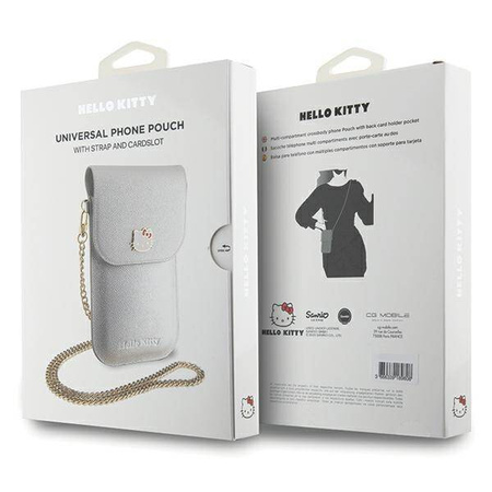 Hello Kitty Leder-Metall-Logo-Kettentasche – Silber