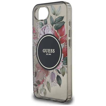 Guess IML Flowers MagSafe - Etui do iPhone 16e (czarny)