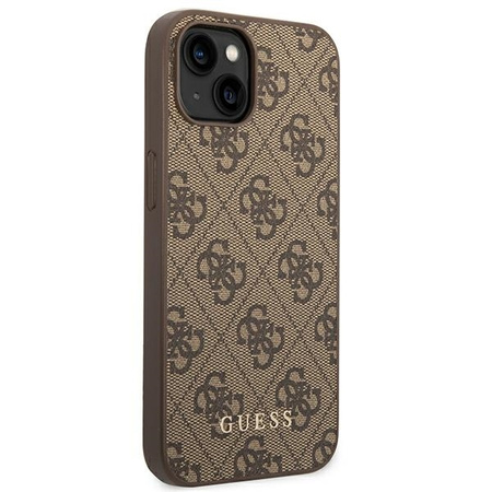 Original Case IPHONE 14 Guess Hard Case 4G Metal Gold Logo brown
