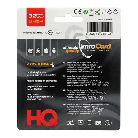 Imro karta pamięci 32GB microSDHC kl. 10 UHS-I + adapter