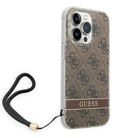 Oryginalne Etui IPHONE 14 PRO Guess Hardcase 4G Print Strap (GUOHCP14LH4STW) brązowe