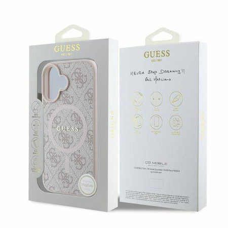Guess GUHMP16SG4GFRP iPhone 16 6,1" różowy/pink MagSafe PU 4G Ring Classic Logo