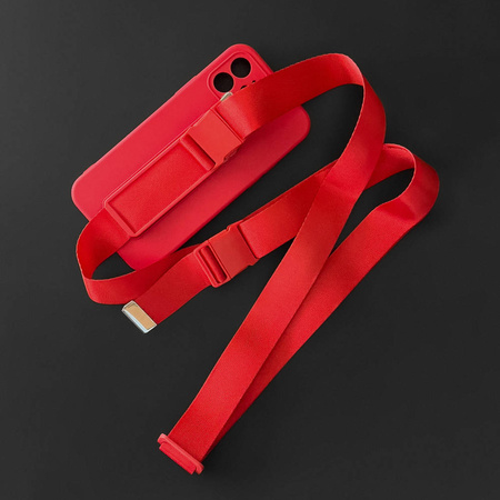 Rope case żelowe etui ze smyczą łańcuszkiem torebka smycz Samsung Galaxy A21S czerwony