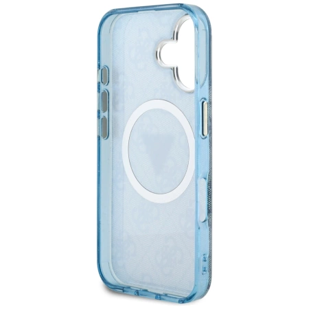 Guess IML Metal Glitter 4G Circle Triangle MagSafe Case for iPhone 16 - Blue