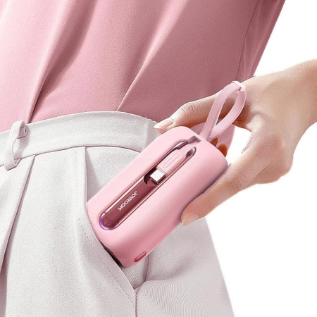 Joyroom Mini-Powerbank 10000 mAh Colourful Series 22,5 W mit 2 integrierten USB-C- und Lightning -Kabeln rosa (JR-L012)