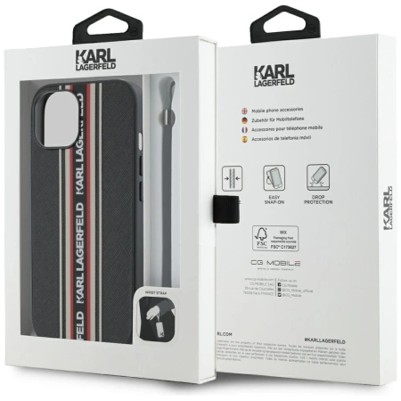 Karl Lagerfeld Saffiano Athleisure Stripes Cord iPhone 15 Case - Red