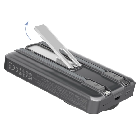 Dudao K29 10000 mAh PD 20 W MagSafe Powerbank mit Metallgehäuse, Ständer und integrierten USB-C/ Lightning Kabeln - Grau