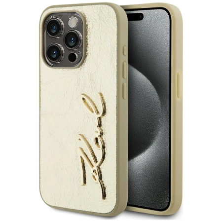 Karl Lagerfeld Wrinkled Metal Signature iPhone 15 Pro Case - Gold
