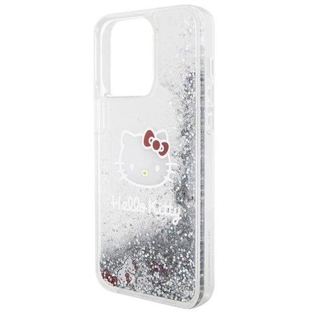 Etui Hello Kitty Liquid Glitter Charms Kitty Head na iPhone 15 Pro Max - srebrne