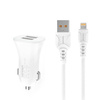 ŁADOWARKA SAMOCHODOWA 3A  + KABEL IPHONE BIAŁA DENMEN 3100mA DUAL FAST CHARGING 2XUSB DZ06L 15W