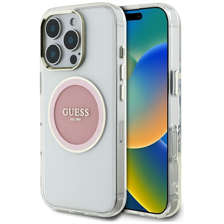 Guess IML Metal Colored Circle Classic Logo MagSafe - Etui do iPhone 16 Pro Max (różowy)