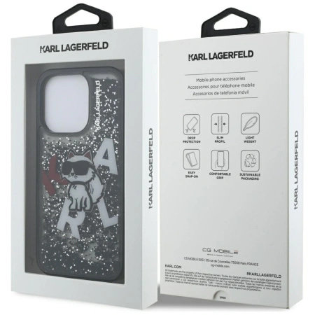 Karl Lagerfeld Liquid Glitter Choupette Logo Case for iPhone 16 Pro Max - Black
