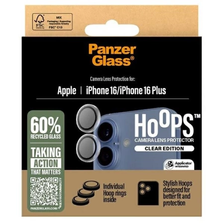 Szkło hartowane PanzerGlass Hoops Transparent Lens Protector na aparat do iPhone 16 / 16 Plus