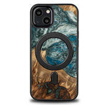 Holz- und Harzhülle für iPhone 13 MagSafe Bewood Unique Planet Earth – Blaugrün