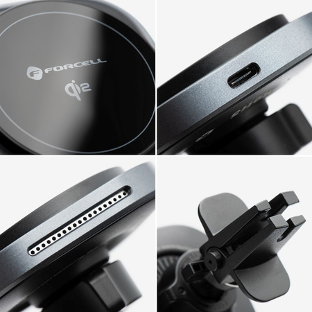 FORCELL F-GRIP Air Mag (F-07) Qi2 uchwyt z ładowaniem indukcjnym do kratki kompatybilny z MagSafe srebrny