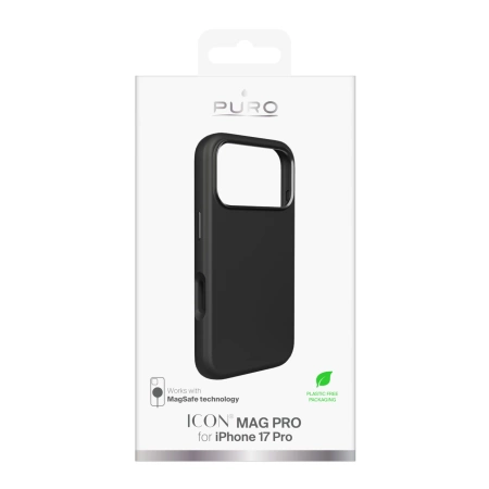 Pure Icon Mag Pro Liquid Silicone Case für iPhone 17 Pro, MagSafe kompatibel, mit Kameraschutz und Aluminiumtasten - Schwarz