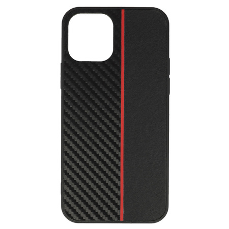 Tel Protect CARBON Case do Iphone 12 Pro Max Czarny z czerwonym paskiem
