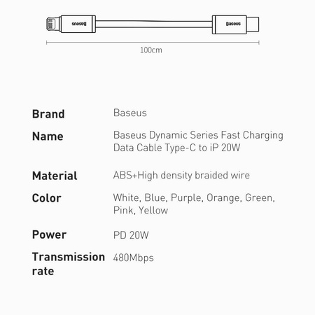 Baseus Dynamic kabel USB Typ C - Lightning Power Delivery 20W 2m  pomarańczowy (CALD000107)