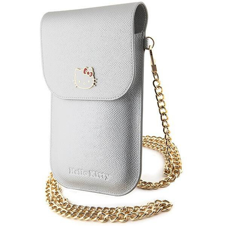 Hello Kitty Leder-Metall-Logo-Kettentasche – Silber