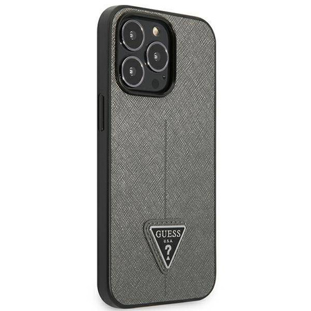 Original Case IPHONE 13 PRO MAX Guess Hardcase Saffianotriangle Logo (GUHCP13XPSATLG) silver
